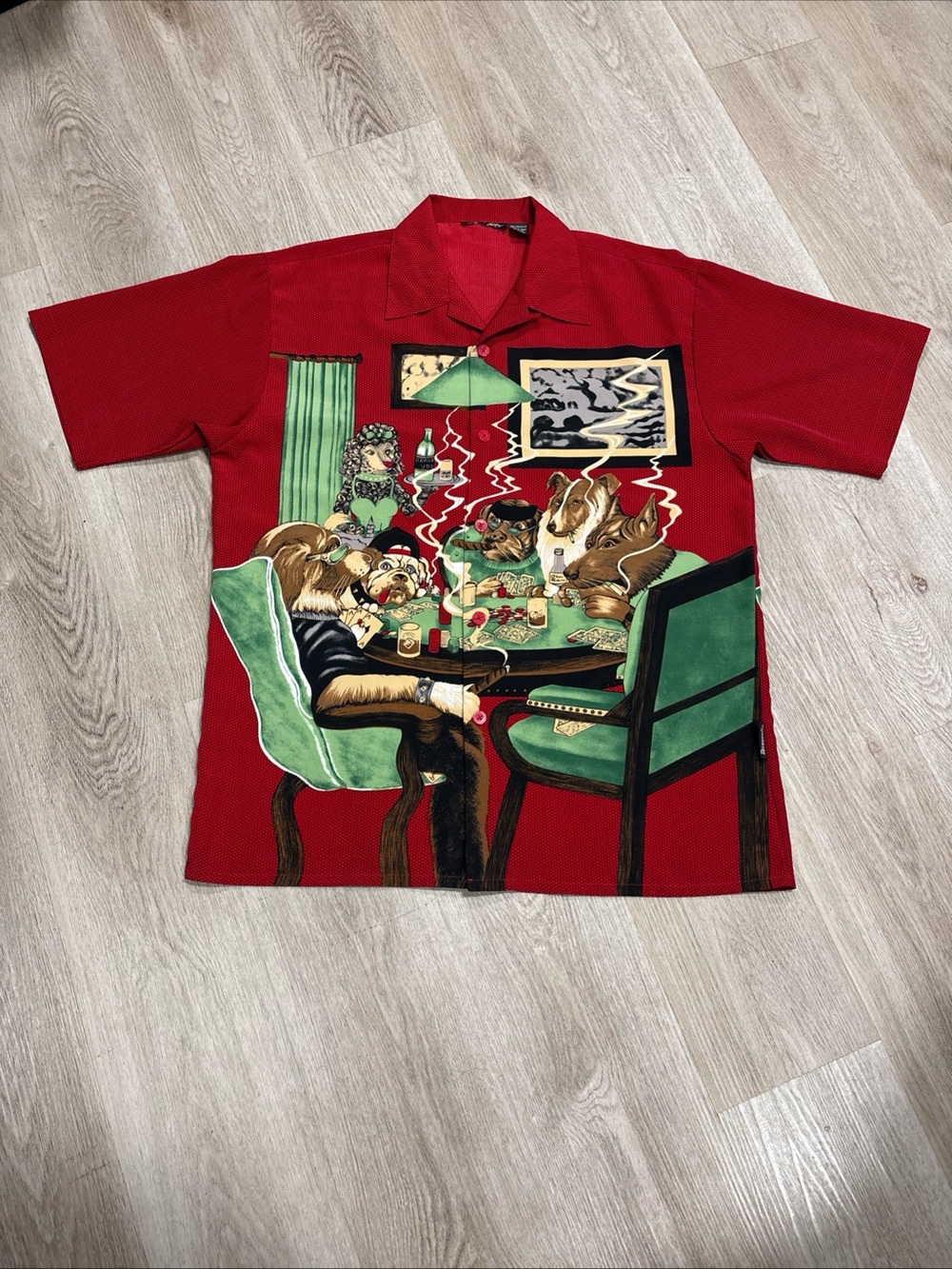 Vintage Dragonfly Shirt Mens Extra Large Dogs Playing Poker Loop Collar